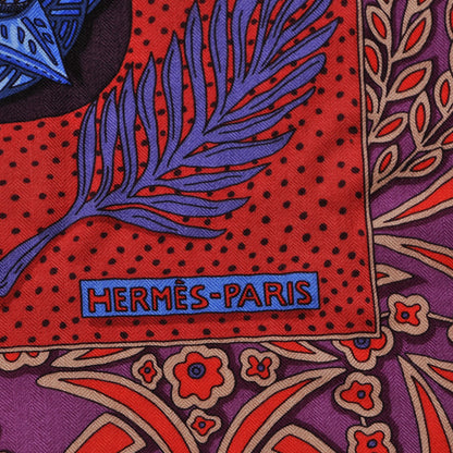 Hermes Cashmere Silk Zenobie Reine De Palmyre Shawl 140 Aubergine Bleu Dur Rouge 3 of 10
