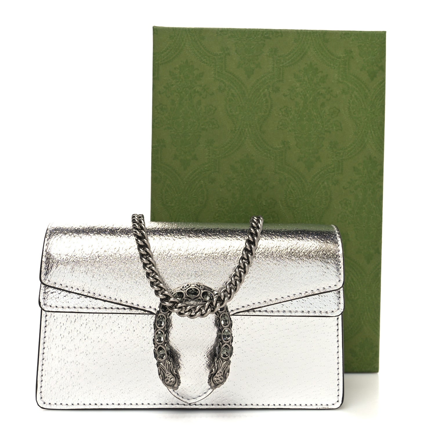 Gucci Metallic Calfskin Super Mini Dionysus Shoulder Bag Silver