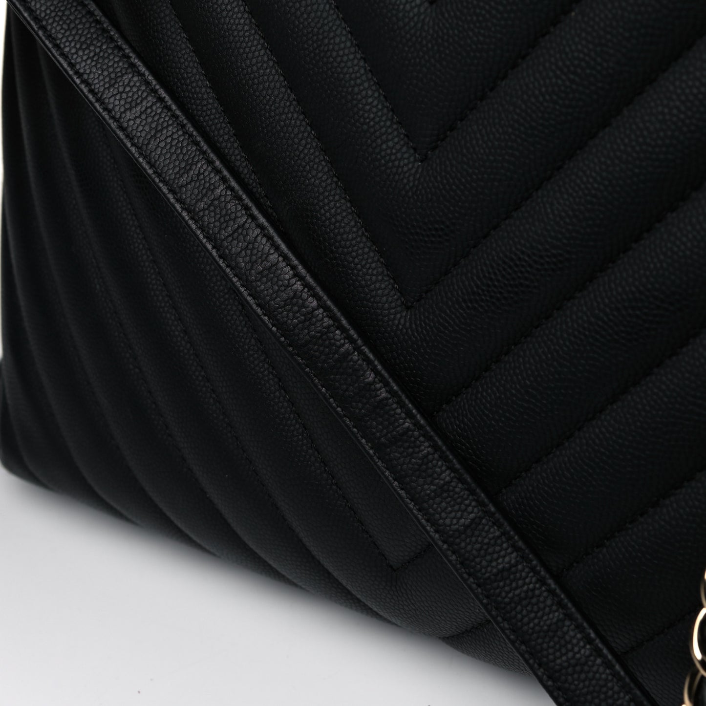 Caviar Chevron Quilted Large Shopping Tote Black