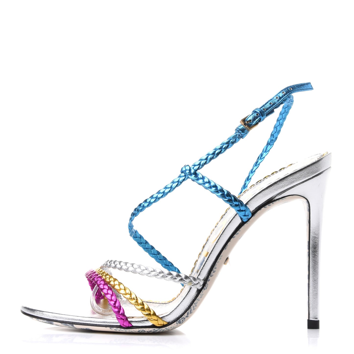 Sequin Paillette Nappa Silk Braided Haines High Heel Sandals 39 Fuxia Oro Vecchio Argento