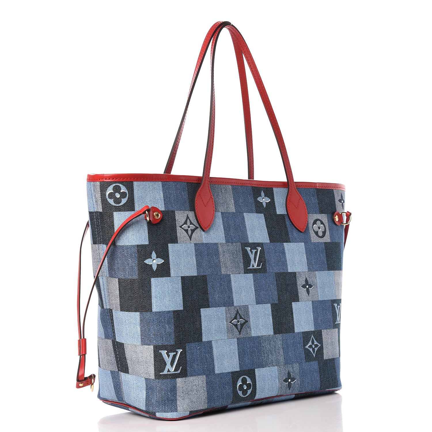 Louis Vuitton Denim Damier Monogram Patchwork Neverfull Blue Rouge 3 of 11