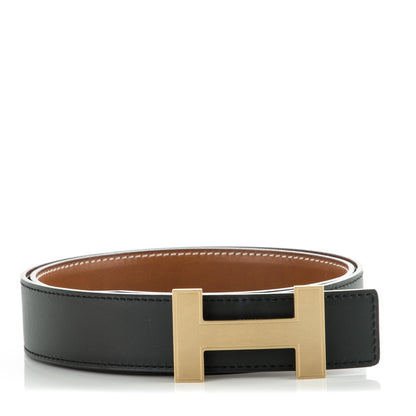 Hermes Barenia Chamonix 32mm Quizz H Belt 85 Fauve Black 1 of 5