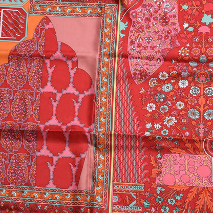 Hermes Silk Twill Tapis Persans Giant Plume Scarf 140 Framboise Turquoise Orange 8 of 10