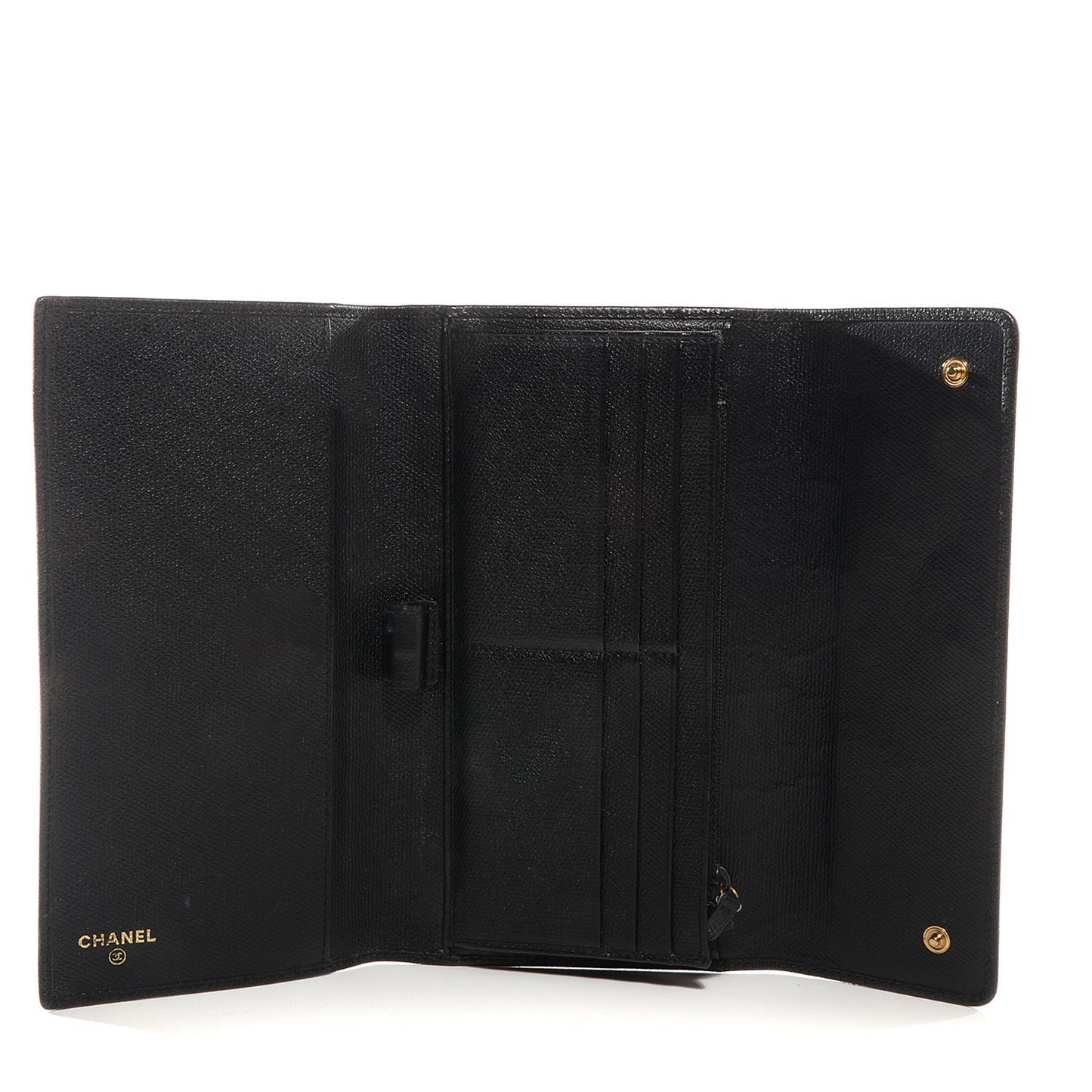 Calfskin Large Flap Wallet Black
