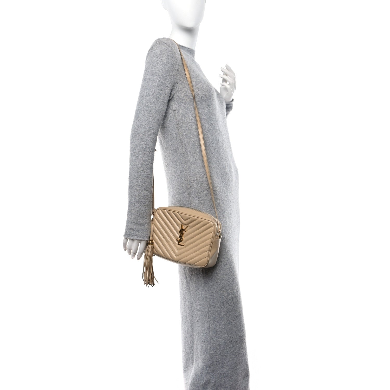 Saint Laurent Calfskin Matelasse Monogram Lou Camera Bag Dark Beige 2 of 19