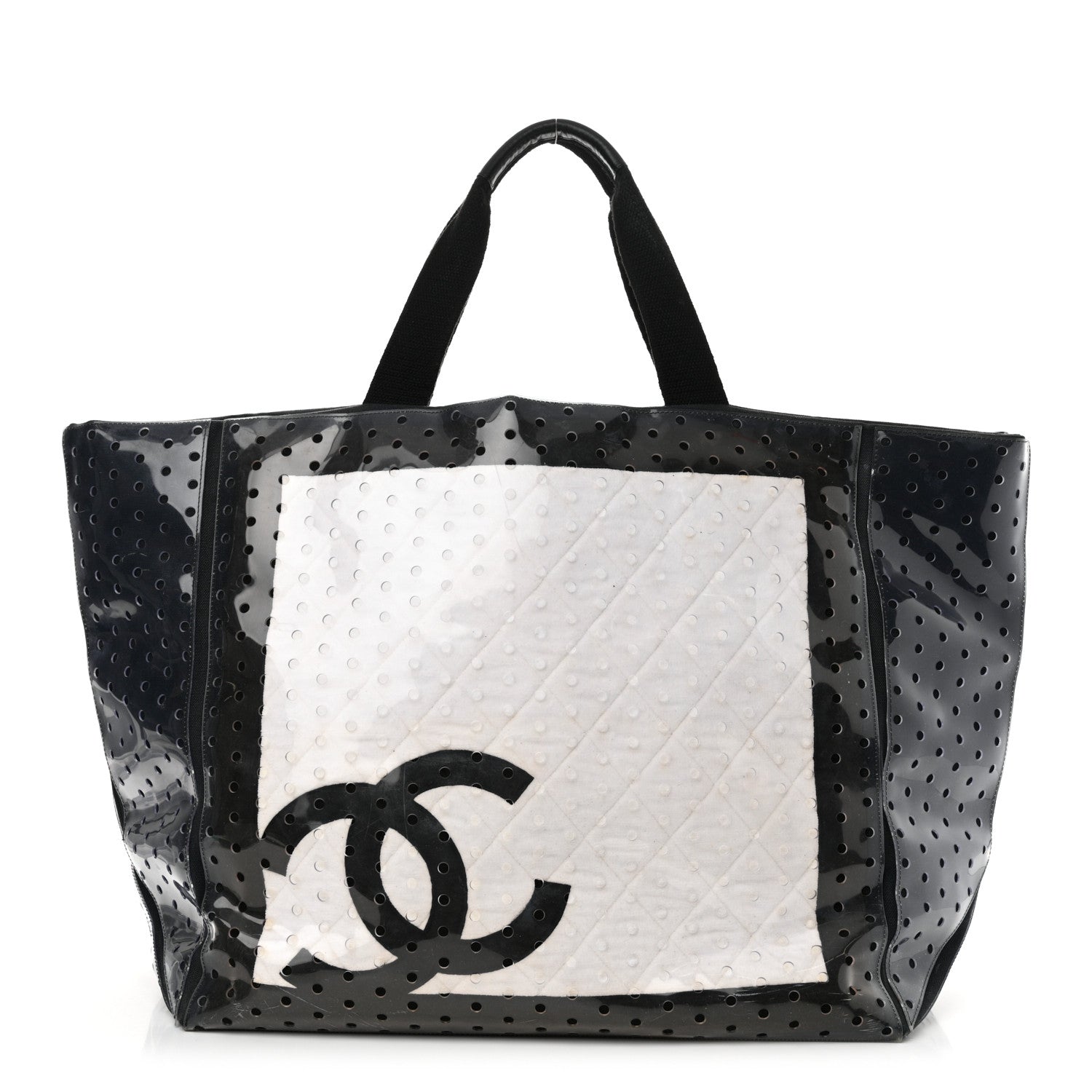 Chanel Canvas Vinyl Perforated CC Tote White Black Dark Navy 1 of 24