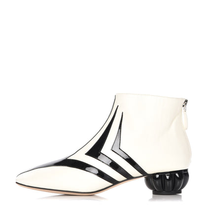 Chanel Lambskin Patent Short Boots 38 Black White 1 of 10