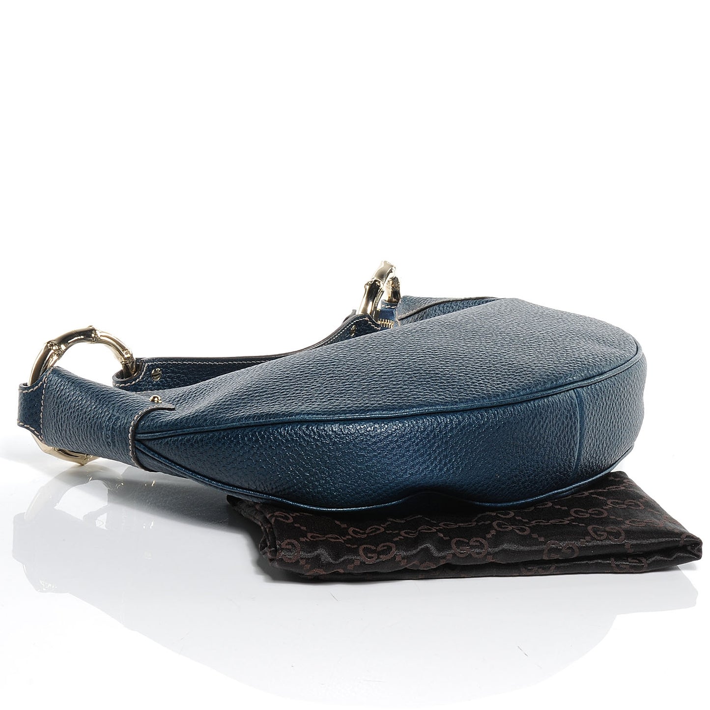 Leather Half Moon Bamboo Ring Hobo Blue