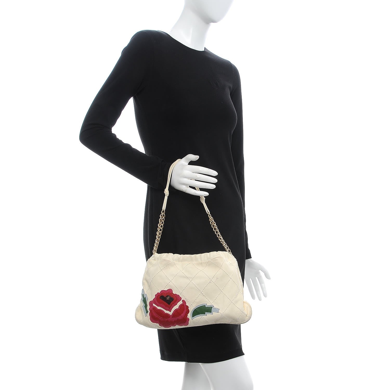 Chanel Lambskin Stitched Camellia Shoulder Bag White 2 of 14