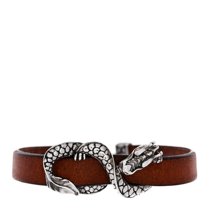 John Hardy Sterling Silver Leather Naga Dragon Bracelet Brown 1 of 3