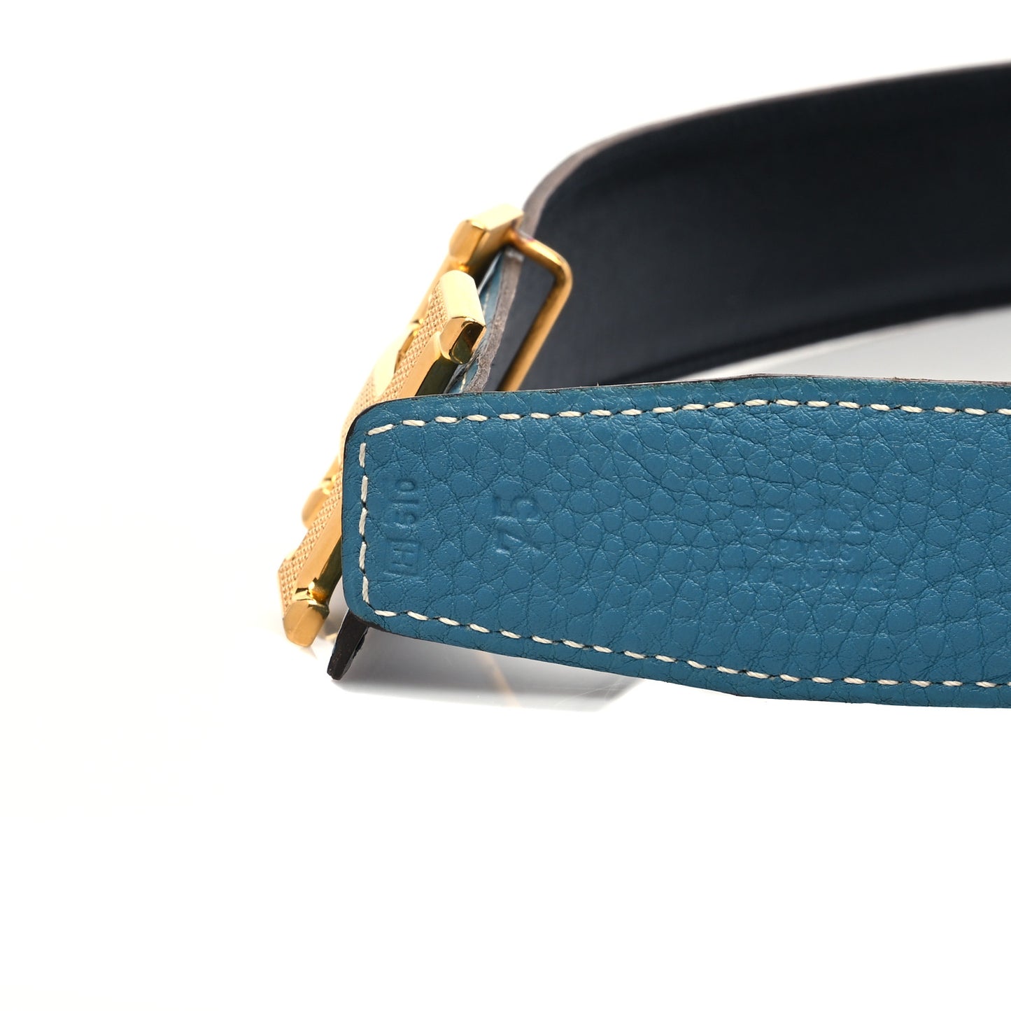 Togo Box 32mm Guilloche H Belt 75 Blue Jean Black