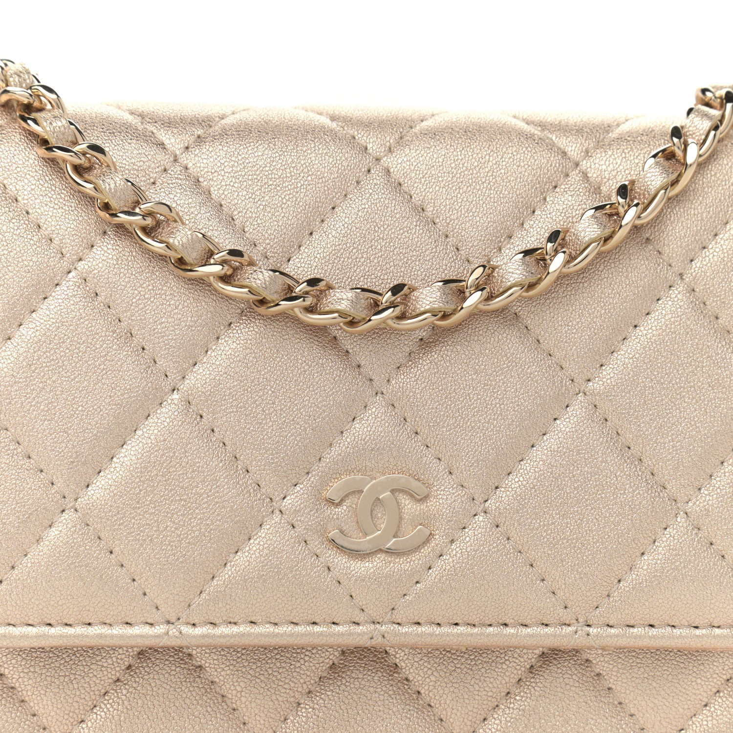 Chanel Metallic Lambskin Quilted Mini Wallet On Chain WOC Gold 8 of 11