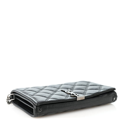 Saint Laurent Lambskin Diamond Quilted Becky Chain Wallet Black 4 of 10
