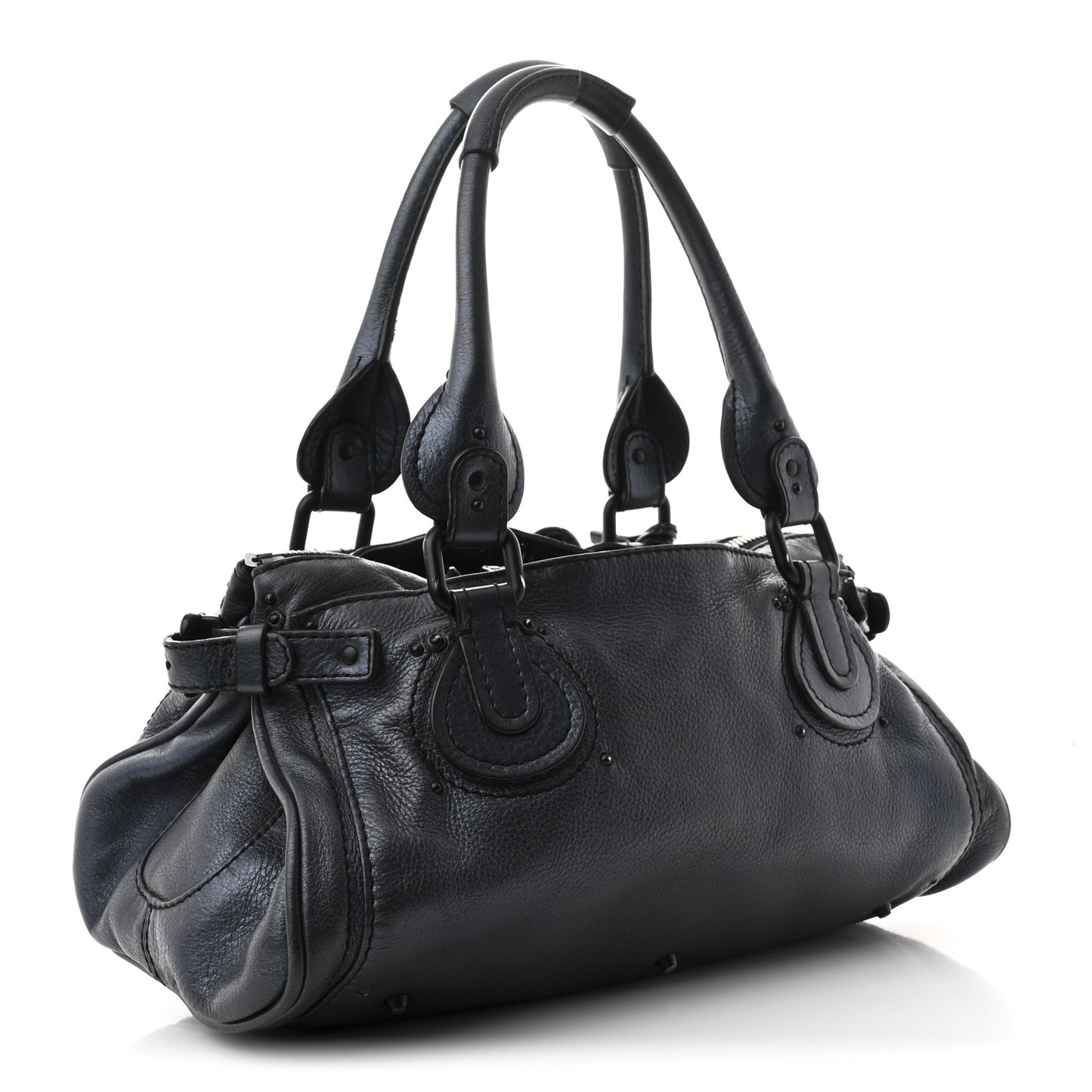 Metallic Calfskin Paddington Satchel Blue Nuit