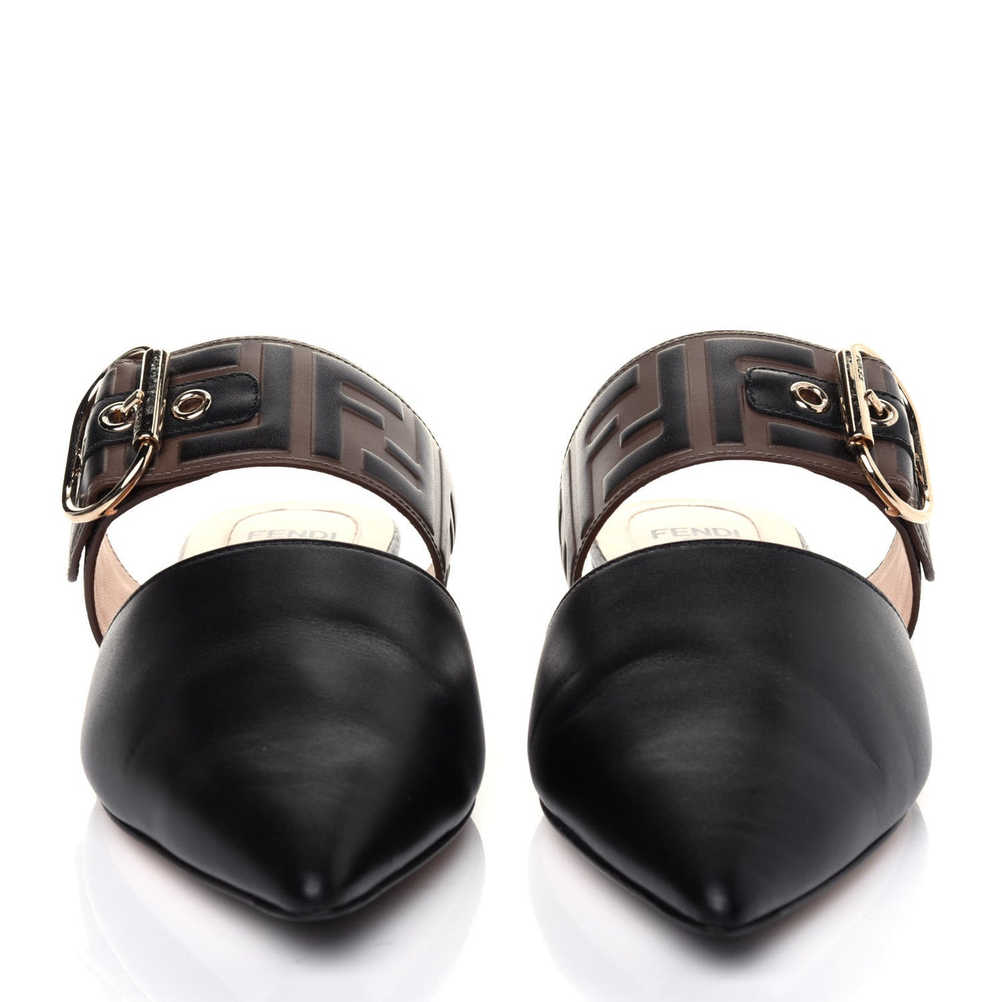 Vitello FF Embossed Buckle Flat Mules 36.5 Maya Black