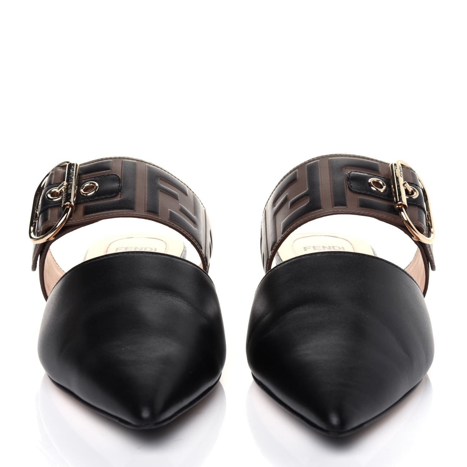 Fendi Vitello FF Embossed Buckle Flat Mules 36.5 Maya Black 2 of 13