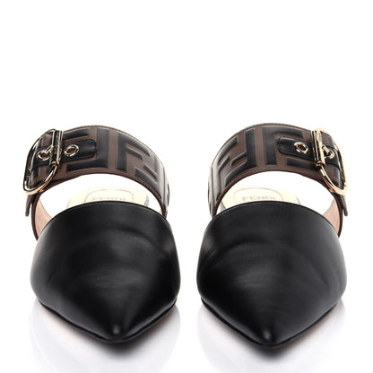 Fendi Vitello FF Embossed Buckle Flat Mules 36.5 Maya Black 2 of 13
