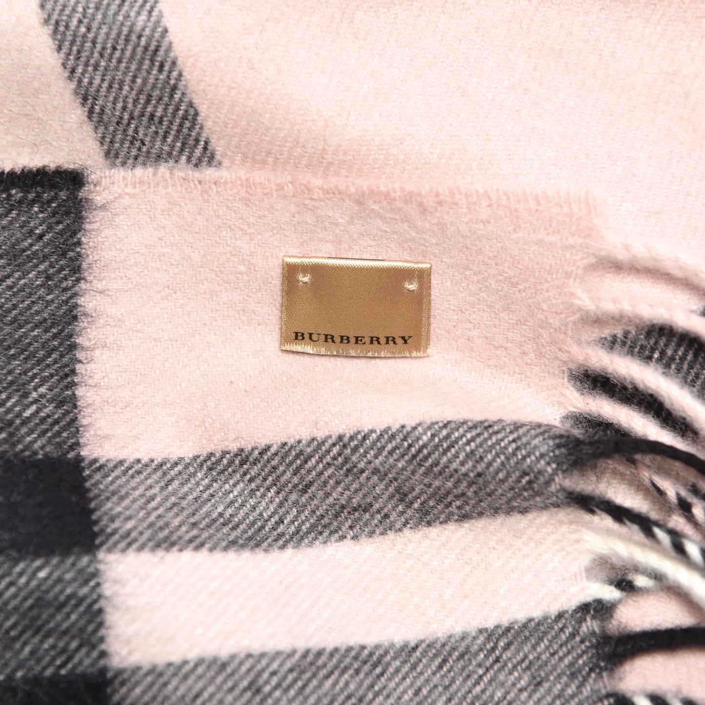 Cashmere Giant Check Icon Stripe Fringe Scarf Ash Rose