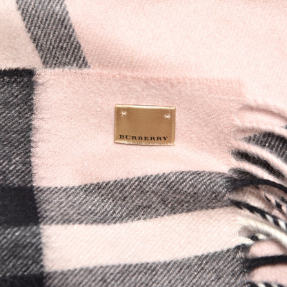 Burberry Cashmere Giant Check Icon Stripe Fringe Scarf Ash Rose 4 of 6