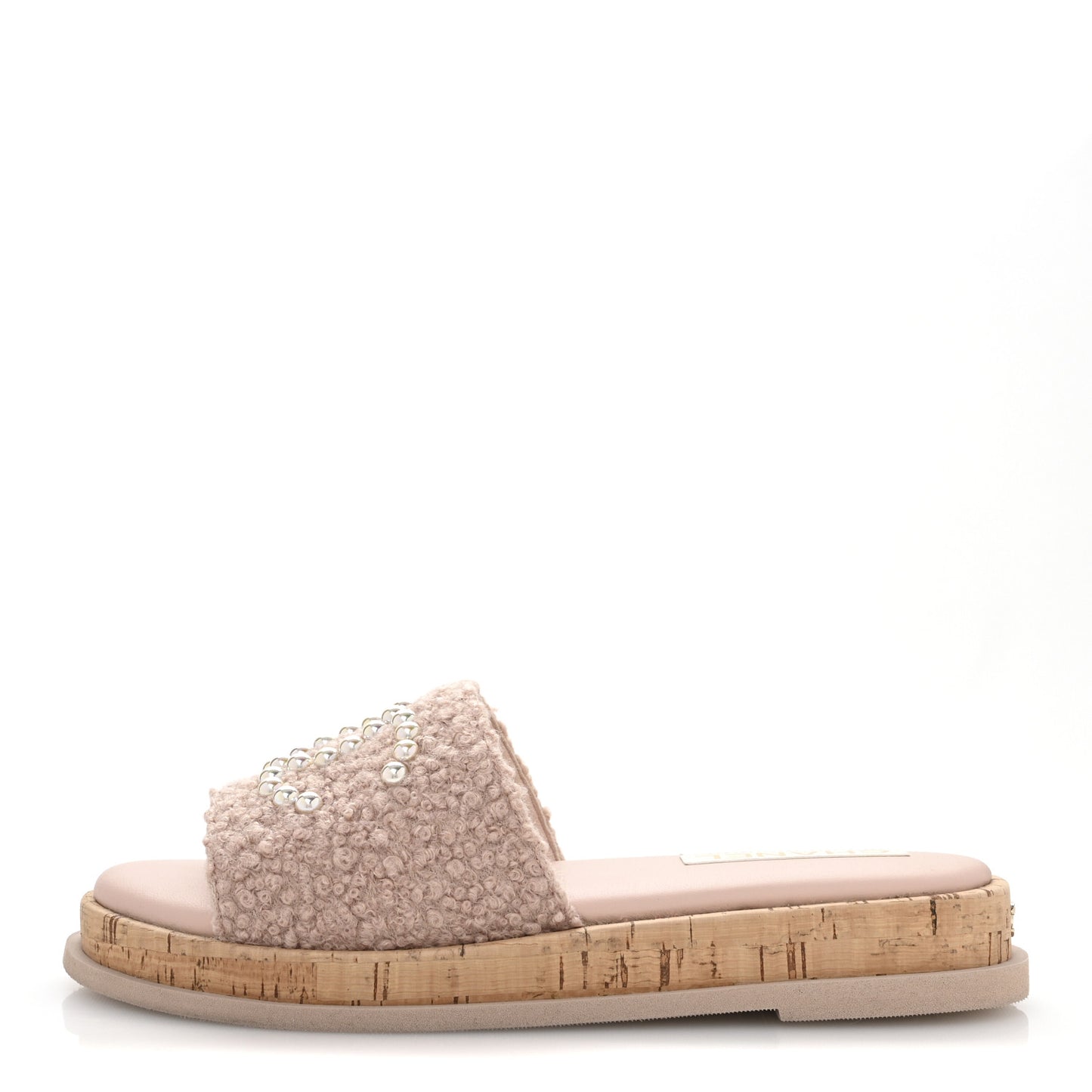 Fabric Pearl Cork CC Slip On Sandals 40 Pink
