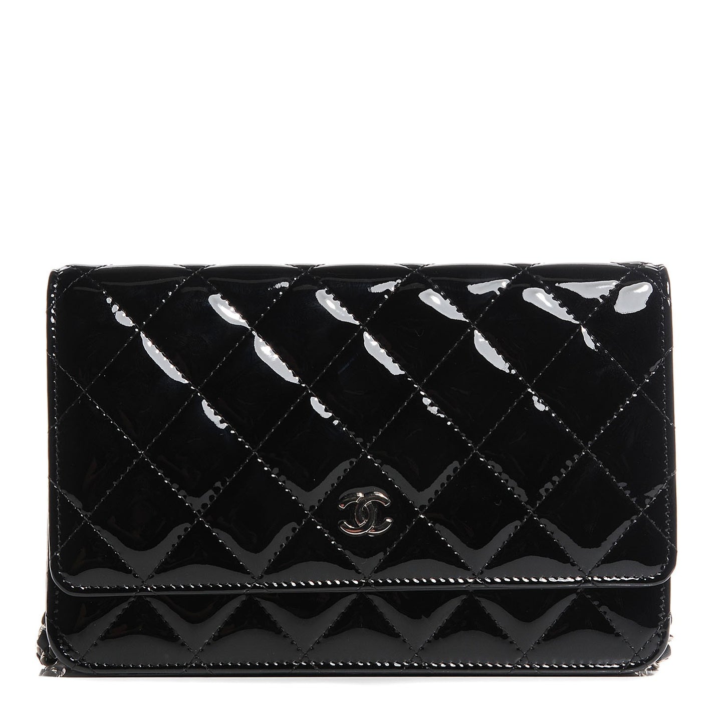 Patent Quilted Wallet On Chain WOC Black
