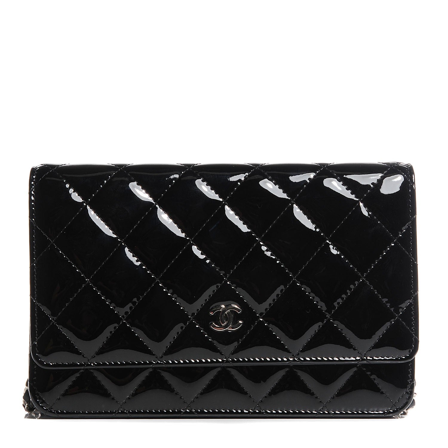 Chanel Patent Quilted Wallet On Chain WOC Black 9 of 9