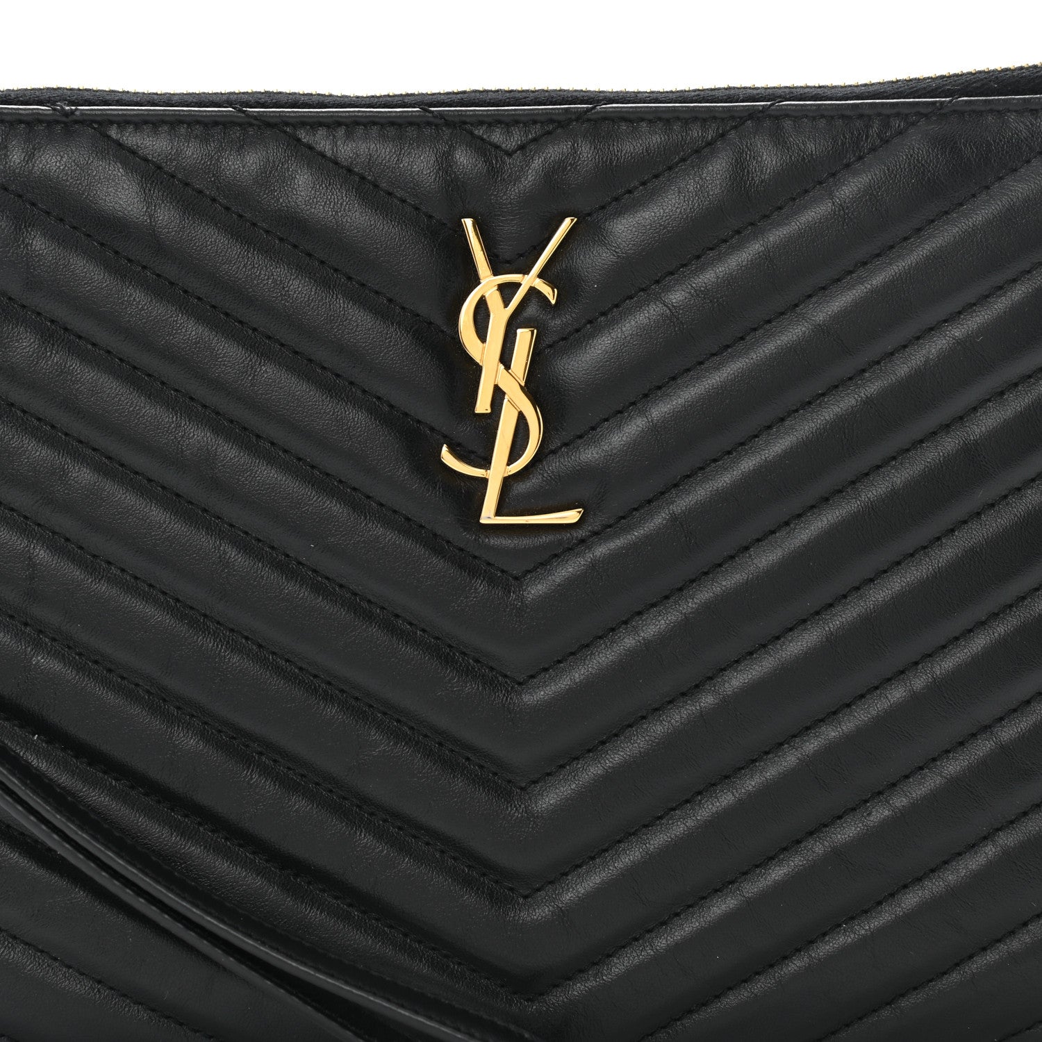 Saint Laurent Calfskin Matelasse Chevron Monogram A5 Wristlet Black 8 of 11