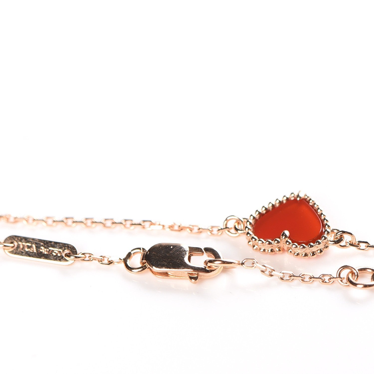 Van Cleef & Arpels 18K Rose Gold Carnelian Sweet Alhambra Heart Bracelet 5 of 13