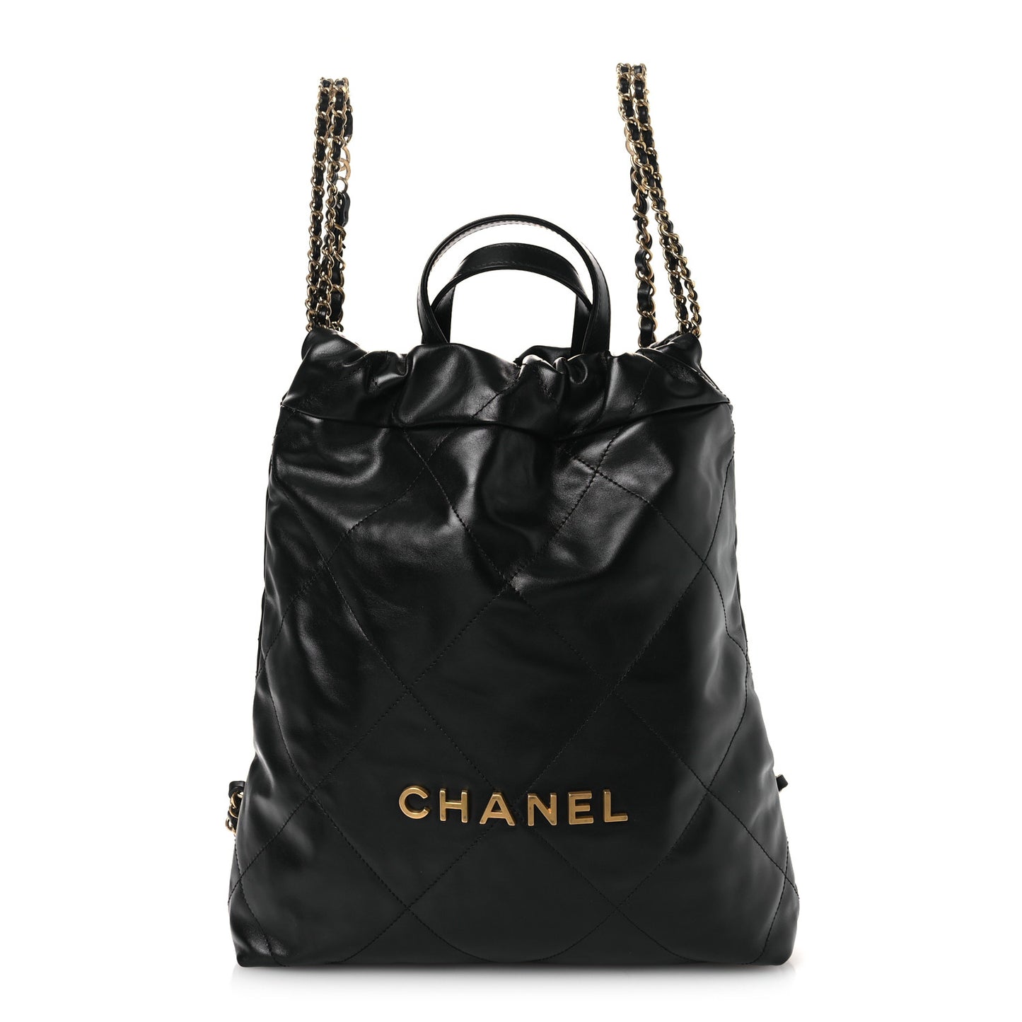 Shiny Calfskin Quilted Chanel 22 Backpack Black