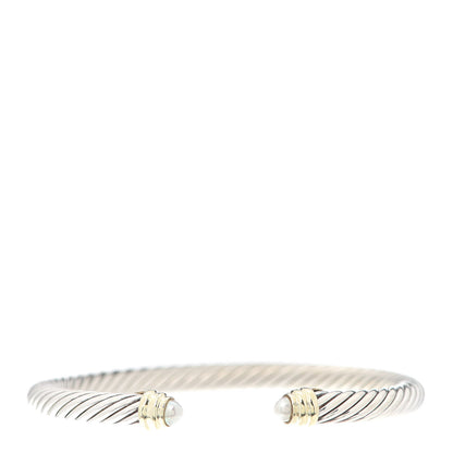David Yurman Sterling Silver 14K Yellow Gold Pearl 5mm Cable Classics Petite Color Bracelet 1 of 4