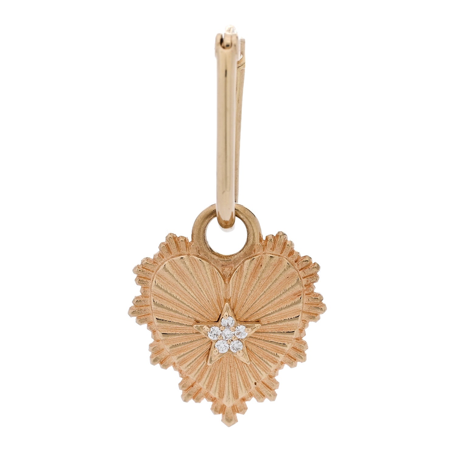 Foundrae 18K Yellow Gold Diamond Miniature Heart Medallion Pendant Petite Fob Link Single Earring 1 of 4