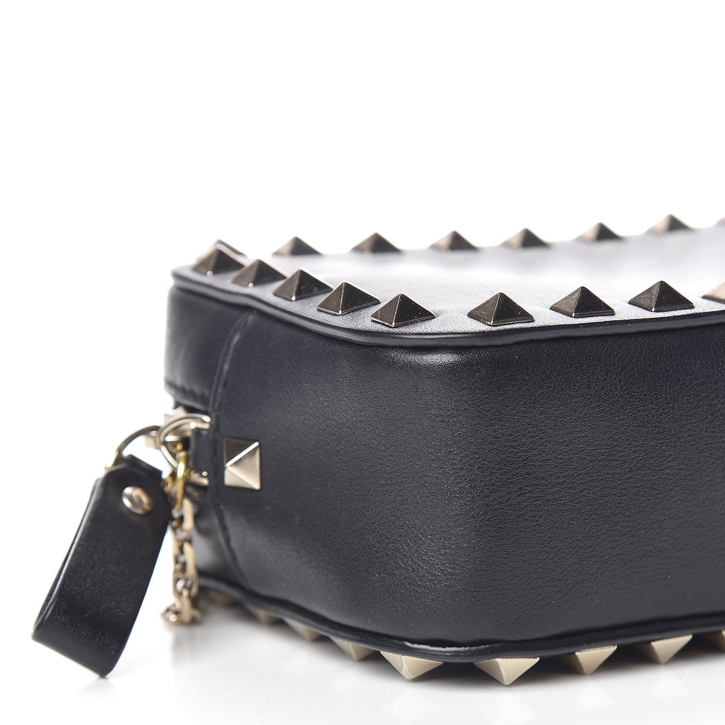 Calfskin Small Rockstud Chain Camera Crossbody Bag Black
