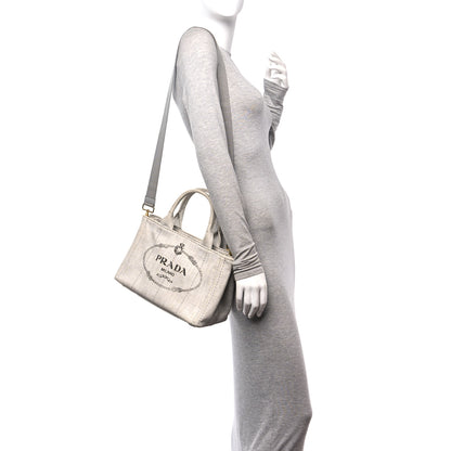 Prada Denim Small Logo Tote Bianco 2 of 9