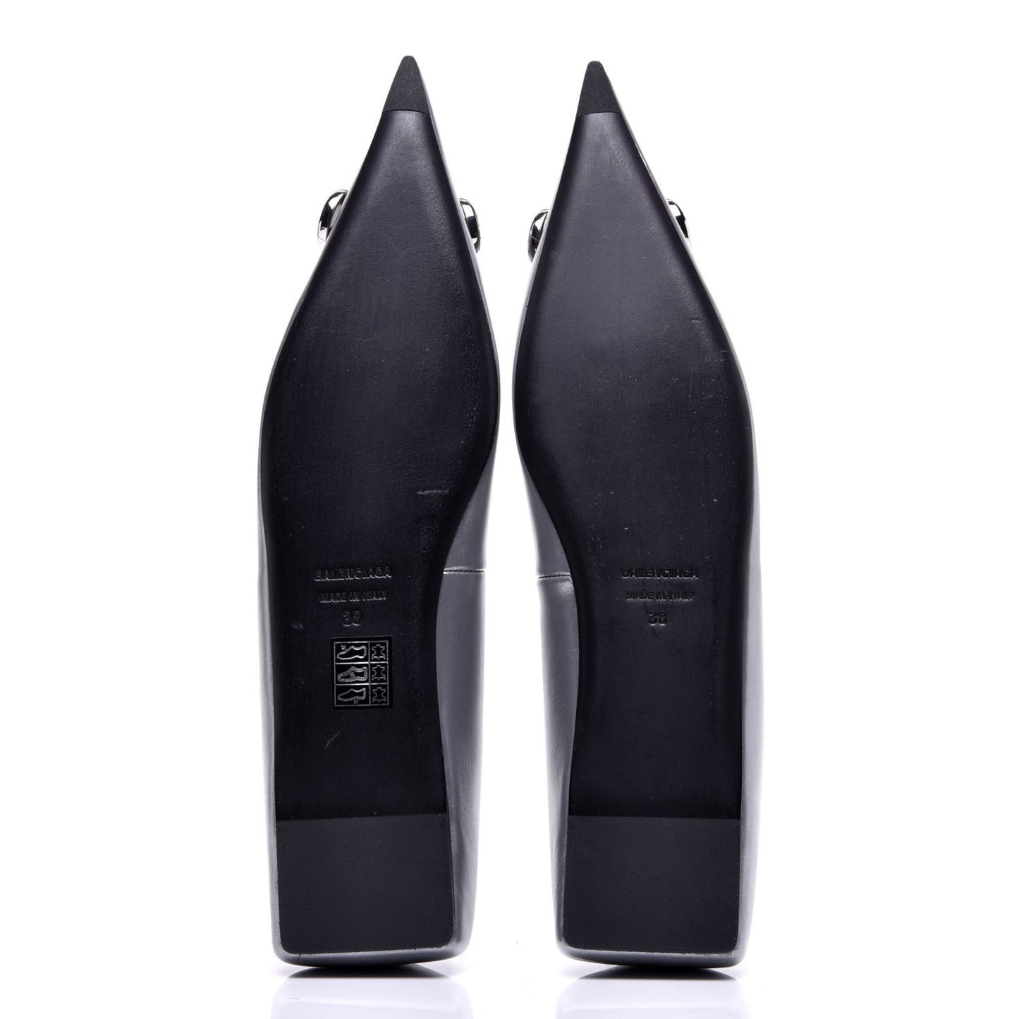 Metallic Calfskin BB Knife Pointy Toe Ballerina Flats 38 Silver Hardware