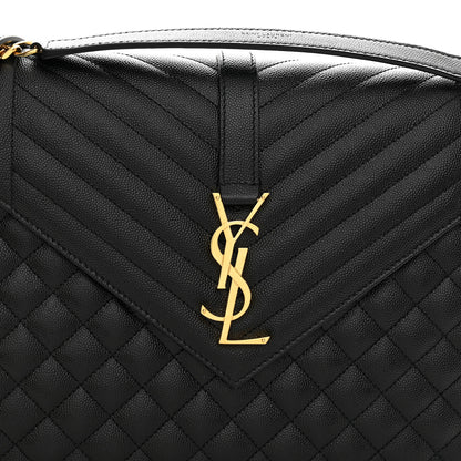 Saint Laurent Grain De Poudre Textured Mixed Matelasse Large Triquilt Monogram Satchel Black 8 of 12