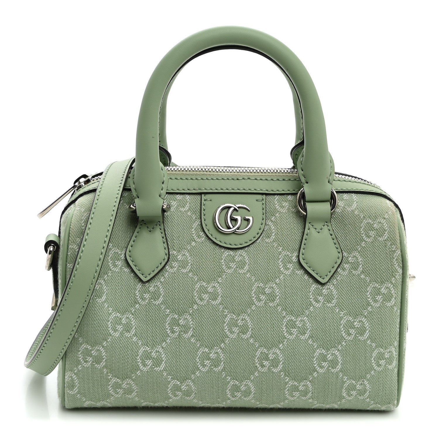 Gucci Denim GG Monogram Calfskin Mini Ophidia Top Handle Bag Pale Green 1 of 8
