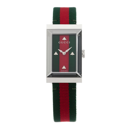 Gucci Stainless Steel Nylon Mother of Pearl 21mm Web G-Frame Quartz Watch Green 1 of 4
