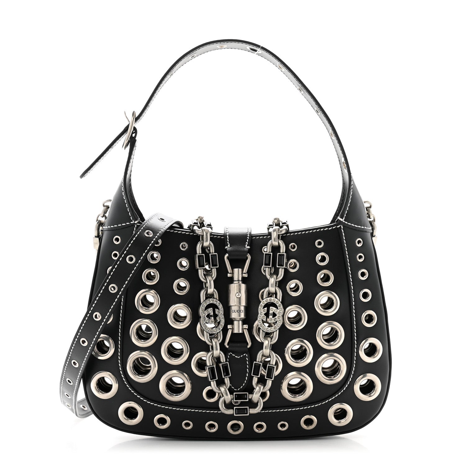 Gucci Calfskin Ha Ha Ha Jackie 1961 Eyelet Hobo Black 1 of 13