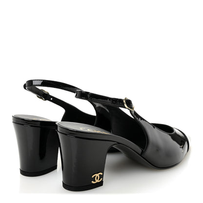 Chanel Patent Calfskin Cap Toe CC Slingback Pumps 36.5 Black 5 of 10