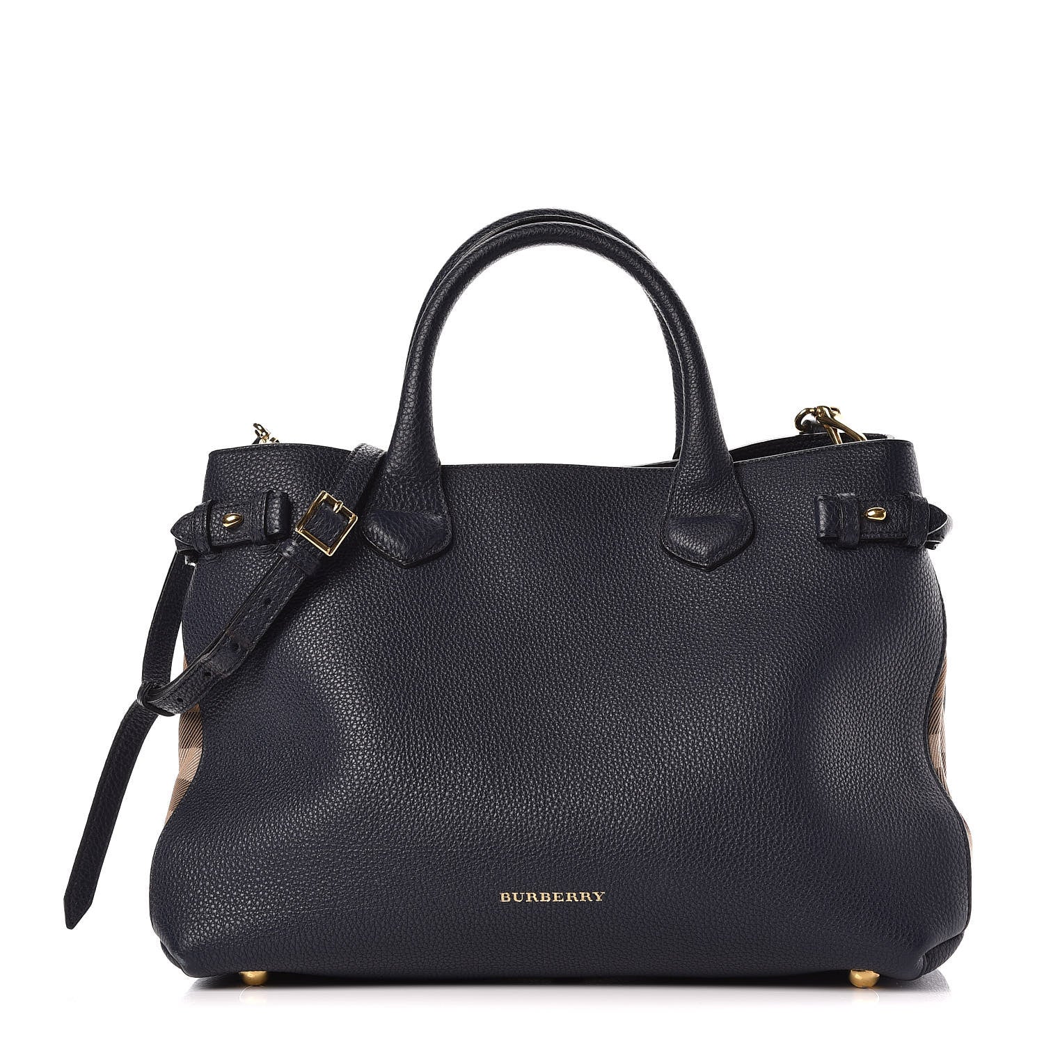 Burberry Grainy Calfskin House Check Medium Banner Tote Ink Blue 1 of 12