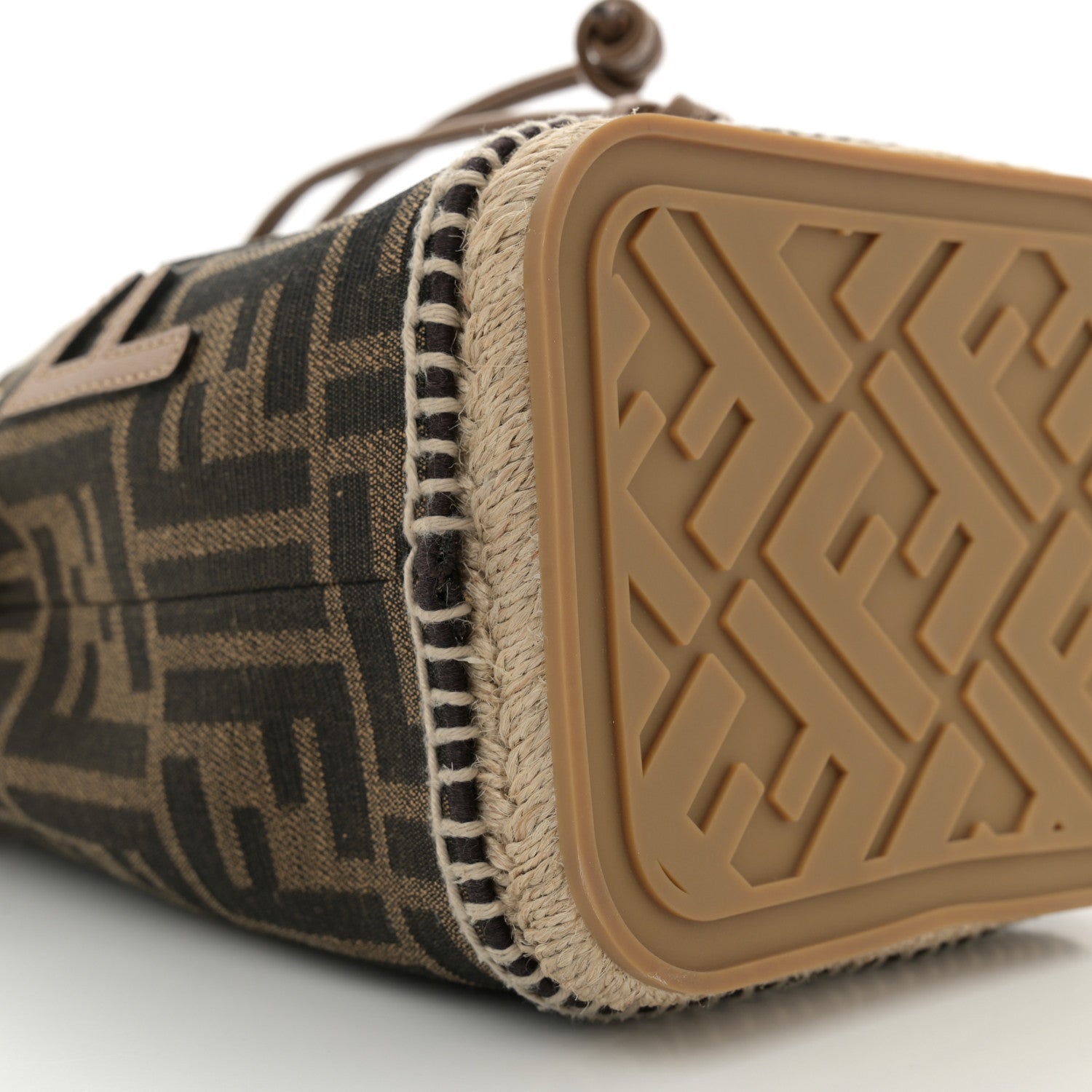 Fendi Fabric Jacquard Vitello Grace Raffia FF 1974 Logo Mini Mon Tresor Bucket Bag Tobacco Moro Sand 9 of 11