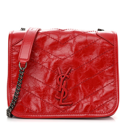 Saint Laurent Crinkled Calfskin Matelasse Monogram Niki Chain Wallet Red 1 of 12