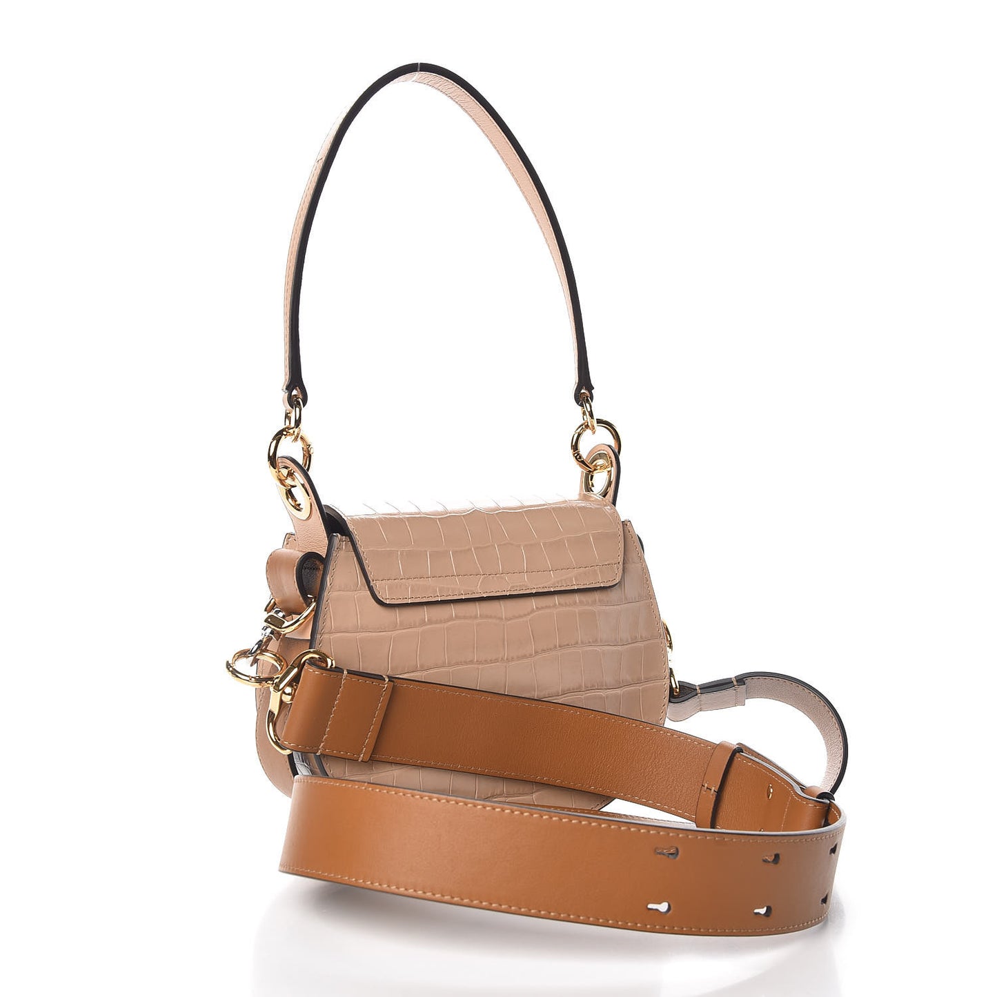 Calfskin Crocodile Embossed Small Tess Bag Nut