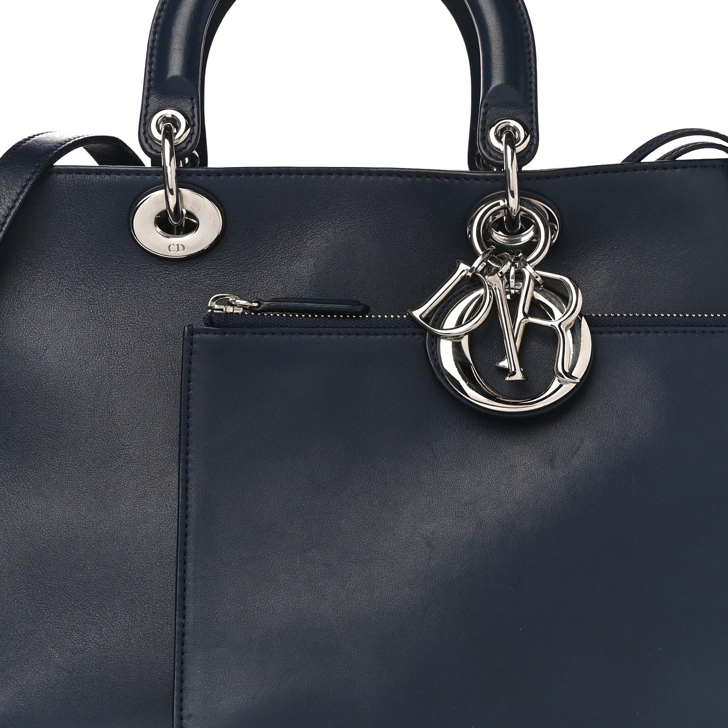 Christian Dior Smooth Calfskin Medium Embellished Diorissimo Bag Navy Multicolor 9 of 11