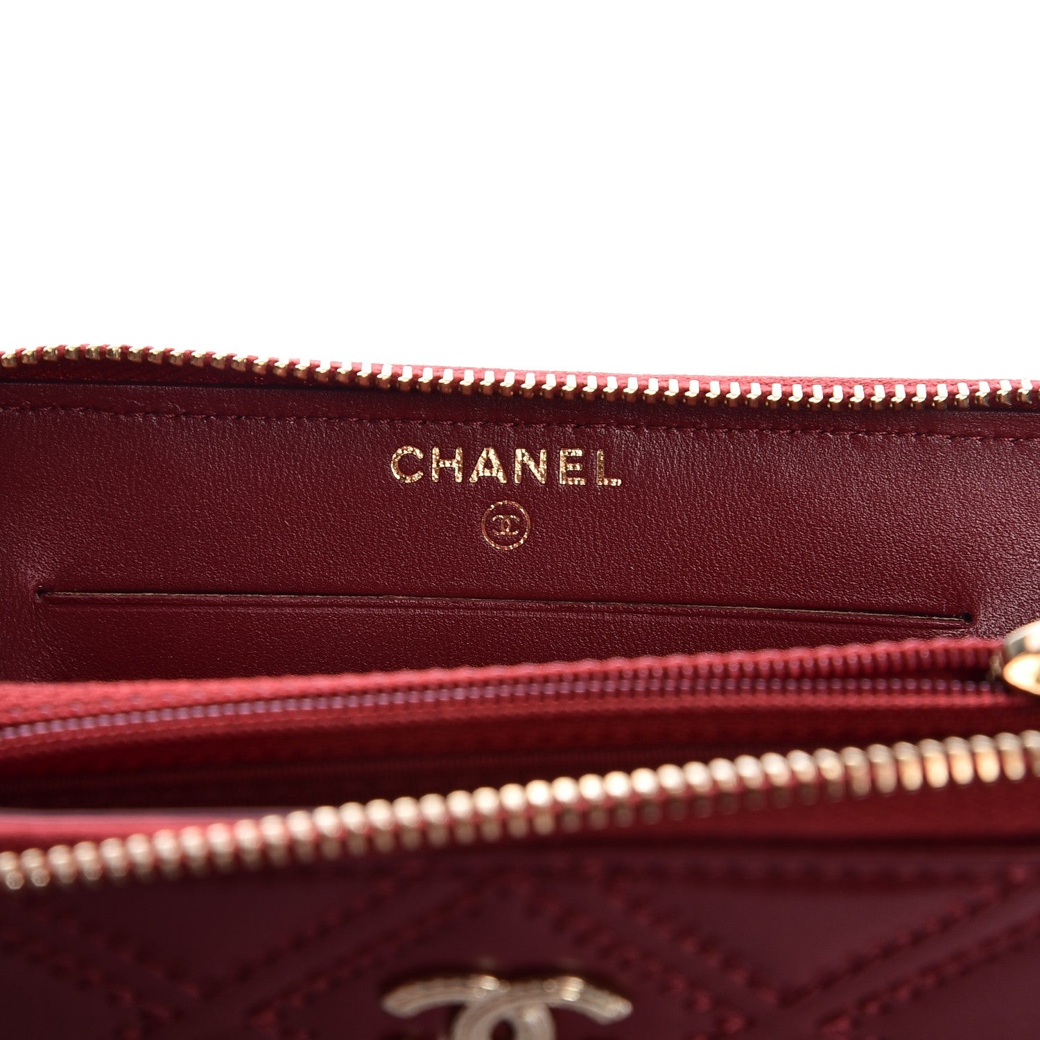 Chanel Lambskin Quilted Medium Zip Around Wallet Dark Red 7 of 9