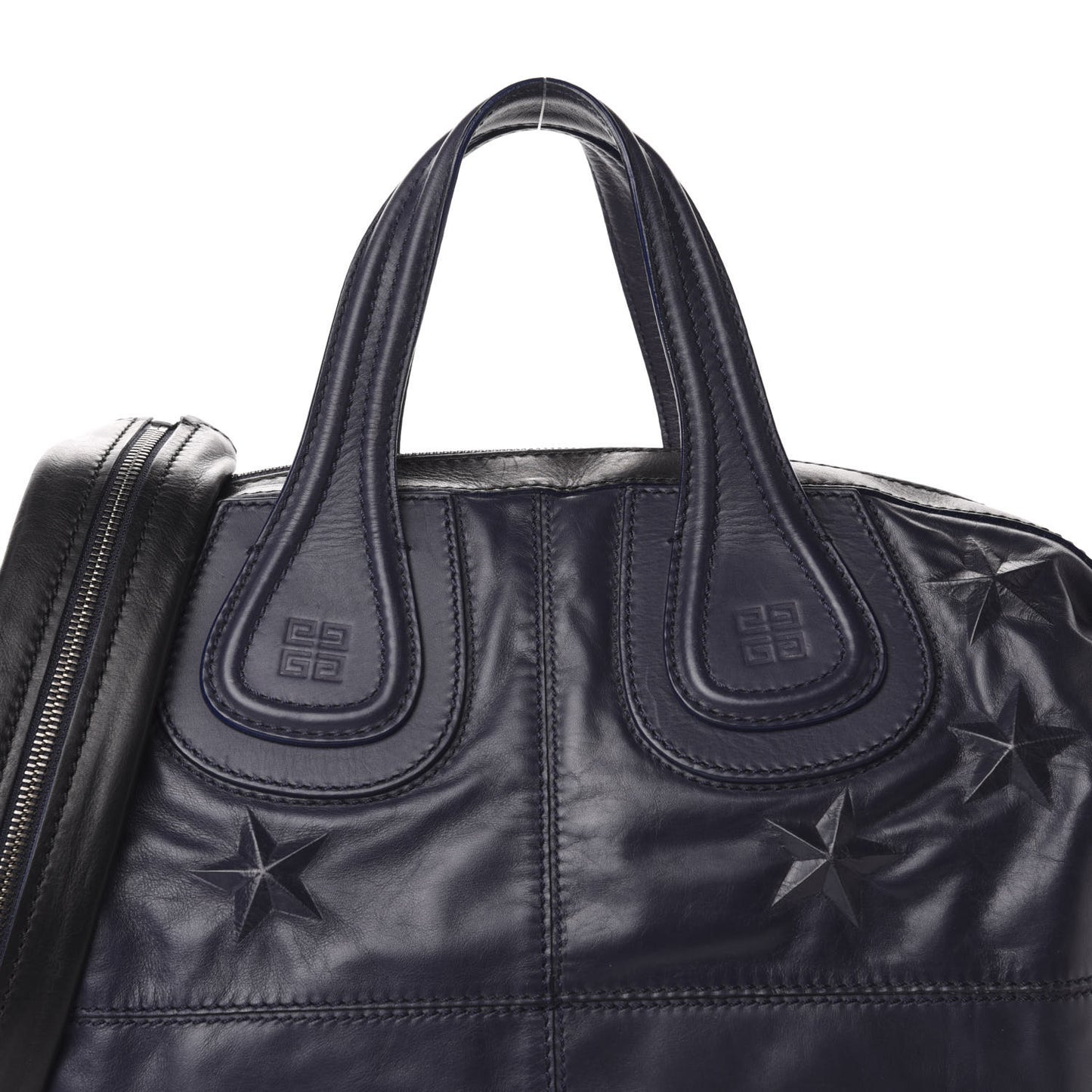 Calfskin Star Embossed Studded Medium Nightingale Navy