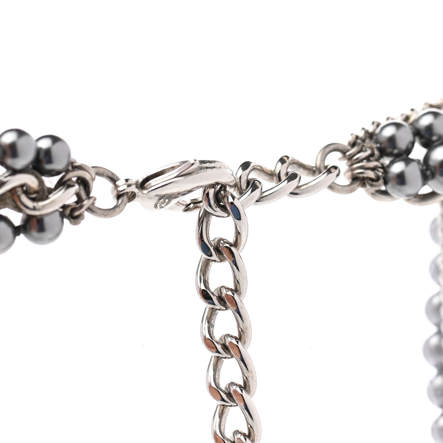 Chanel Crystal Pearl Lambskin CC Multi Strand Necklace Grey Silver 6 of 7