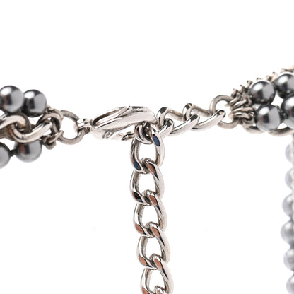 Chanel Crystal Pearl Lambskin CC Multi Strand Necklace Grey Silver 6 of 7
