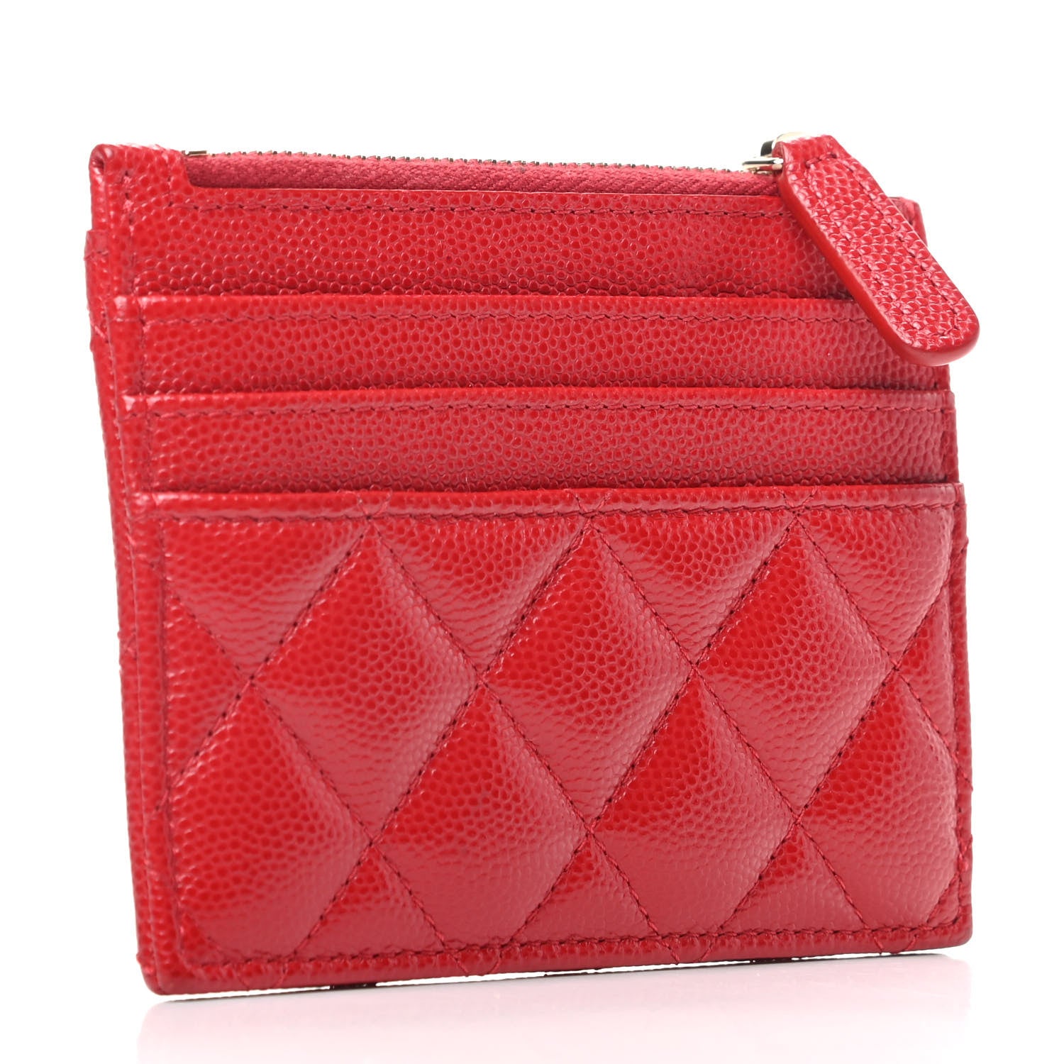 Chanel Caviar Quilted CC Zip Card Holder Red 3 of 8