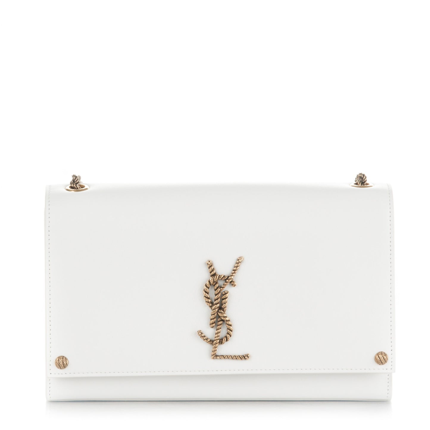 Smooth Calfskin Medium Braided Monogram Kate Satchel Blanc Craie